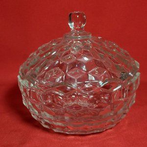 Vintage Clear Glass Cubist Candy Dish With Lid Trinket Nut Bowl